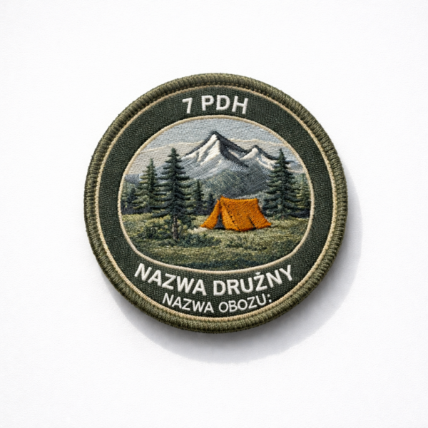 Okrągła plakietka obozowa (20 szt.) – haft komputerowy na zamówienie